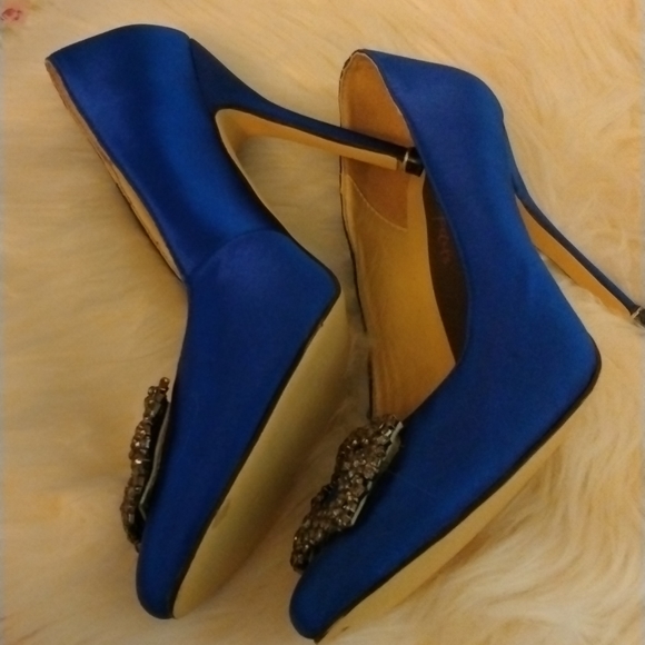 Blue Satin Evening Shoes - Picture 14 of 15